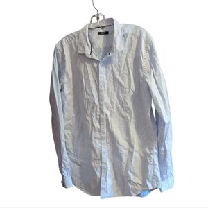 Ascot Chang Men’s Large Blue Thomas Mason Italian Cotton Dress Shirt Luxury